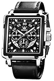 OLEVS Square Watches for Men Black Leather Chronograph Fashion Business Watch Luminous Waterproof Casual Wrist Watches