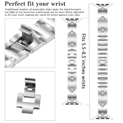 JOYOZY Metal Band Compatible with Apple Watch Band 38mm 40mm 41mm 42mm 44mm 45mm 49mm Fancy Luxury Strap with Sparkle Diamond, Dressy iWatch Bracelet, Cute Daisy Band for Women
