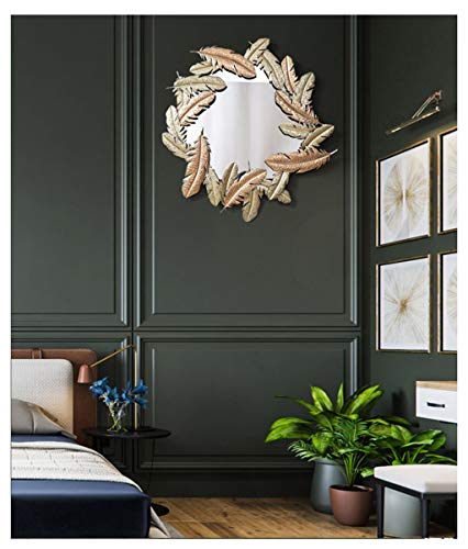 CJY-mirror Espejo de Pared Vintage Forma de Hojas Hierro estéreo 3D Redondo Shabby Chic, Sin Proceso de oxidación y anticorrosión, Elegante y silencioso, Espejo de Pared Forjado a Mano
