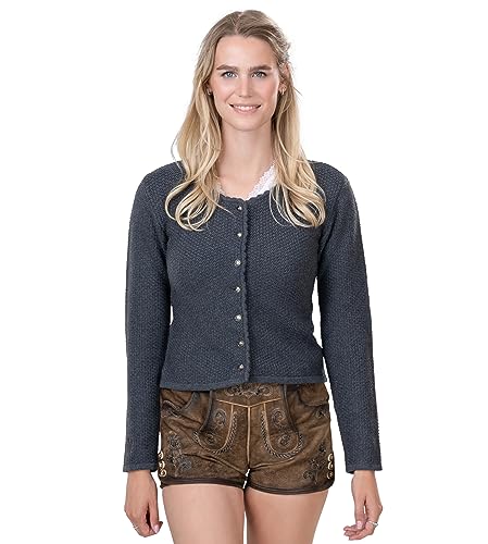 Trachten Strickjacke Damen Elegante & taillierte Trachtenjacke aus hochwertiger & Leichter Stretch-Baumwolle | Dirndl-Jacke Lena (M)