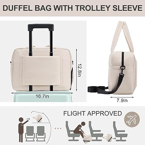 Juoxeepy-Travel-Duffel-Bag-Quilted-Nylon-Weekender-Bag-Puffer-Gym-Tote-Bag-for-Women-Carry-on-Duffel-Bag-with-Shoe-Compartment-Overnight-Bag-Beige