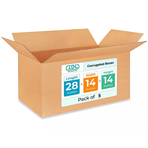 Extra Large Shipping &amp; Moving Boxes 28 x 14 x 14 inches (5-Pack) - Extra Strength 200 lb vs Regular - Corrugated Strong Cardboard Boxes - Durable Packing - Moving Box Cardboard by IDL Packaging