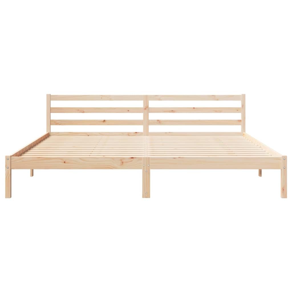 Marco de Cama Marrón 220 x 200 cm de Madera Maciza de Pino con Cabecero Premium, Diseño Moderno Minimalista y Ensamblaje Sencillo para Dormitorio Principal, Estructura