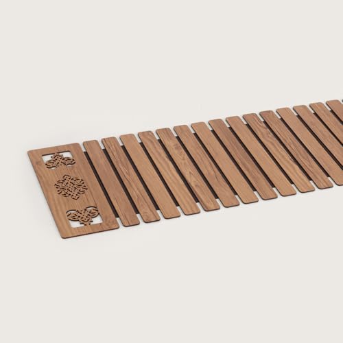 Image of HOME 360 Modern Slat Table Runner | Decorative Finish MDF Slats with Intricate Cut-Out Patterns | Rollable Table Centerpiece for Dining Room, Kitchen | (TAN 1, 14X36 INCH)