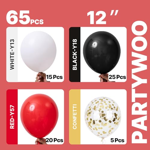 Image of PartyWoo Red and Black Balloons 65pcs 12 Inch Matte Black Red White Confetti Balloons for Graduation Men Birthday Wedding Anniversary Bachelorette Racing Car Casino Retirement Party Decorations