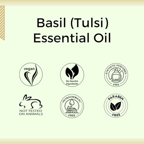 Image of Aroma Treasures Basil Tulsi Essential Oil | 100% Pure & Natural Theraputic Essential oil for healthy Skin, body, Aromatherapy - 10ml