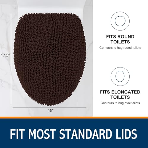 Image of Smiry Soft Chenille Bathroom Toilet Lid Cover, Machine Washable Covers, 17.5x15, Fits Most Round, Elongated and Oblong Lids, Accessories Decor, Brown