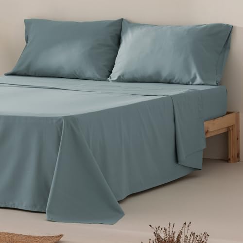 GAMUSI Juego de sábanas Cama 120 x 190/200, 100% Algodón, 3 Piezas, Transpirable, Suaves, Color Azul