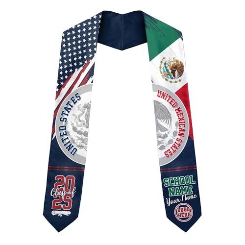 MonkeyVan Personalized Graduation Stole for Mexico Senior, Mexican Flag Graduation Sash Class of 2025 Graduation Day Gifts S397