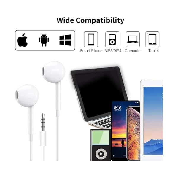 Wired Headphones in-Ear Earbuds with Microphone, Noise-Isolating Stereo Sound, Heavy Bass, Comfortable Ergonomic Design, Compatible with All 3.5mm Devices, for Running, Office & Travel, 2 Pack - Image 8