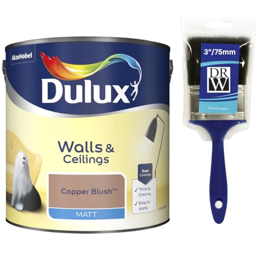 Image of Copper Blush Walls & Ceilings Matt Emulsion Paint 2.5L + 3" Emulsion Paint Brush – Smooth Creamy Finish, Quick Dry, Low VOC, Easy Application for Walls & Ceilings