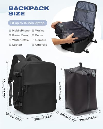 SZLX Sac à Dos Sous Vide Voyage 40x30x20 avec pompe Ryanair Bagage Cabine 40x30x20 Sous Vide pour Ryanair Wizz air vueling Easyjet Bagage à Main Femme Homme avec Compartiment Chaussures – Image 6