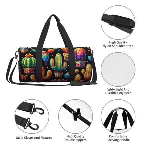 Sports Duffel Bag Colorful-Cactus-Plants Foldable Travel Tote Bag Weekender Sleepover Carry On Bag4