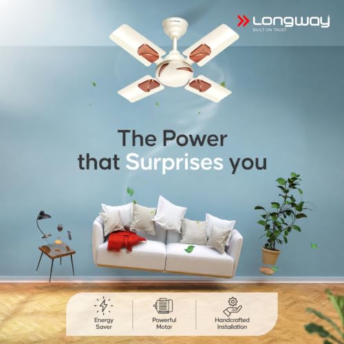 Image of LONGWAY Creta P1 600 mm /24 inch Ultra High Speed 4 Blade Anti-Dust Decorative Star Rated Ceiling Fan (Ivory, Pack of 1)
