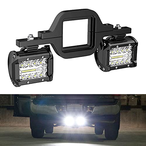RYANSTAR RACING Tow Hitch LED Lights 2 PCS 4 Inch 60W Led Pods 2.5 Inch Tow Hitch Mounting Brackets Backup Reverse Lights Compatible with Pickup ATV SUV Truck Trailer Boat