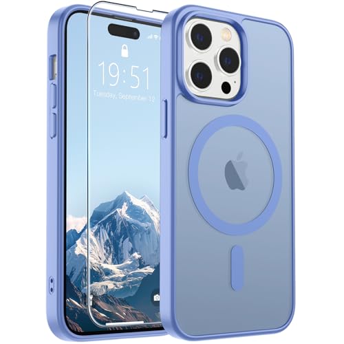 Image of SUPFINE Magnetic for iPhone 14 Pro Max Case (Compatible with MagSafe) (Military Grade Drop Protection) Slim Translucent Matte Shockproof with Anti-Fingerprint Phone Case,Blue Purple
