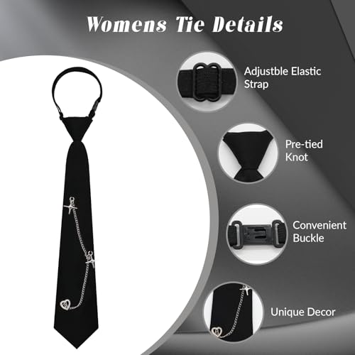 Image of LJBFNN Pre-Tied Ties for Women with Metal Chain, Uniform Shirt Accessory