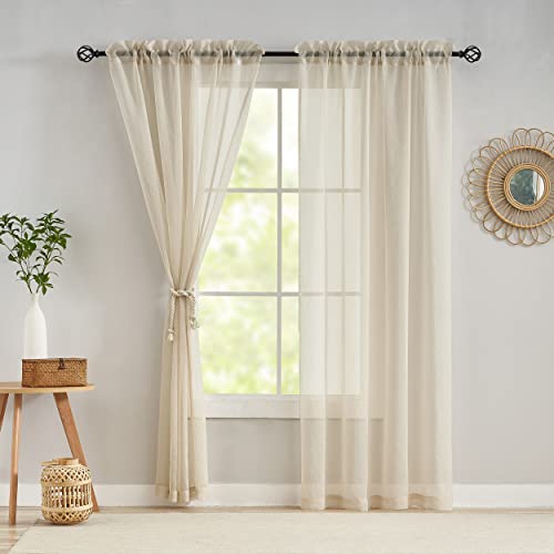 Demetex Semi Curtains Sheer Linen Curtains 84 inches Long Window Treatment Panels for Living Room Bedroom Windows Set of 2, 54 x 84 inch Length, Linen