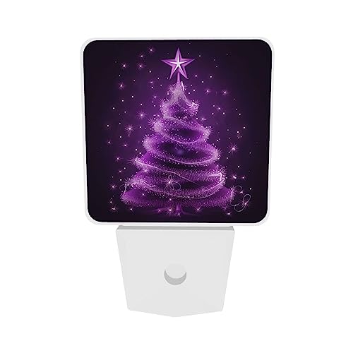 Image of Stars Purple Christmas Tree LED Plug-in Night Light 2-Pack Nightlights for Bedroom Bathroom