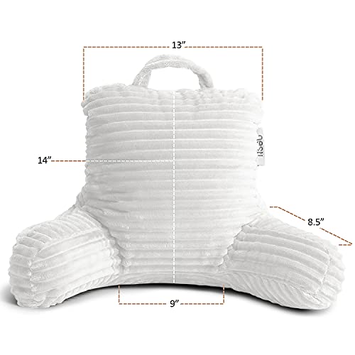 Image of Nestl White Reading Pillow with Bed Desk for Laptop and Writing, Luxe Cut Plush Back Pillow for Sitting Up, Back and Arms Adjustable Support for Kids and Teens, Foldable Lap Desk for Bed 19x11 inch