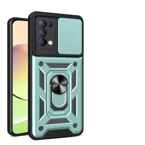 JayModCase Funda para OPPO Reno5 4G/5G Carcasa con Protección Militar Antigolpes, Cubierta de Cámara Deslizante y Soporte de Anillo Giratorio 360° Case for Reno5 4G - Verde Oscuro
