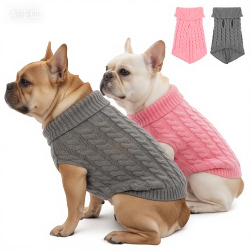Hundepullover Kleine Hunde Stretch Strickpullover Chihuahua Kleidung Winter Warmer Hundepullover Kleine Hunde Rollkragen Strickpullover Hundepulli für Yorkshire Terrier Zwergpudel
