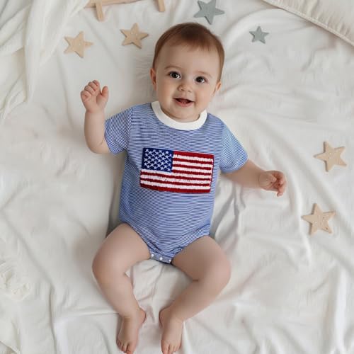 Madjtlqy Baby Boy Girl 4th of July Outfit Letter Print Short Sleeve Oversized Bubble Romper Cute Infant patriotic clothes3