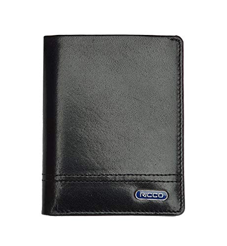 Ricco Mens RFID Blocking Genuine Italian Leather Slimline Billfold Wallet S15 Black Red