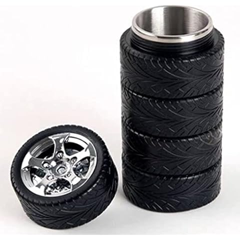 Tyre Tire Coffee Tea Mug, Gift for The Mechanic and Car Guy, Unique Stainless Steel Water Bottle, Leak Proof Screw Top, No Spill, BPA Free, 11oz Cover