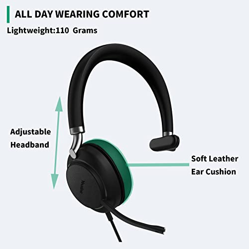 Yealink USB Headset UH38, Wired Softphone Headset Teams Certified with Microphone,in Line Controls Built in Bluetooth, Connect to PC/Laptop/Mac/Tablet/Cell Phone (Single Ear (Mono), USB-A) - Image 5