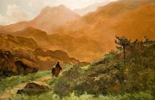 Paysage de montagne avec personnages poster Thomas E. Mostyn pour grand salon moderne