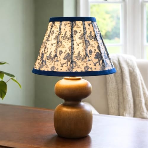 Image of The Decor Mart Printed Shade Table Lamp with Wooden Base|Sleek Decor Decorative Beside Light for Desk,Bedroom, Living Room, Home Office and Hotel(20x20x30 cm) (Blue)