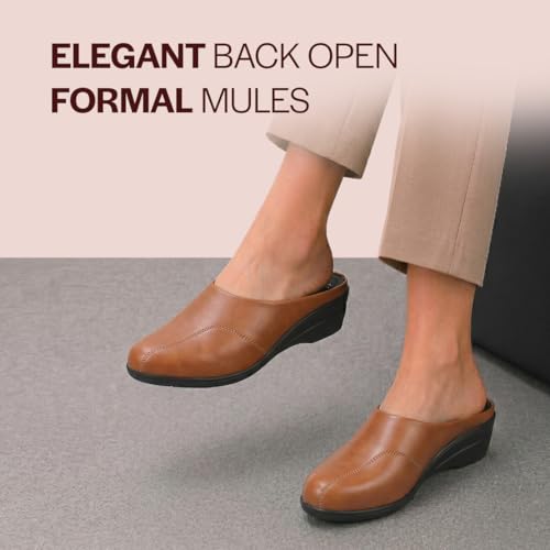 Image of FAUSTO Women Formal Back Open Platform Wedge Heel Slip‑On Mule Shoes | Stylish Office Footwear | Comfortable Fashion Shoes