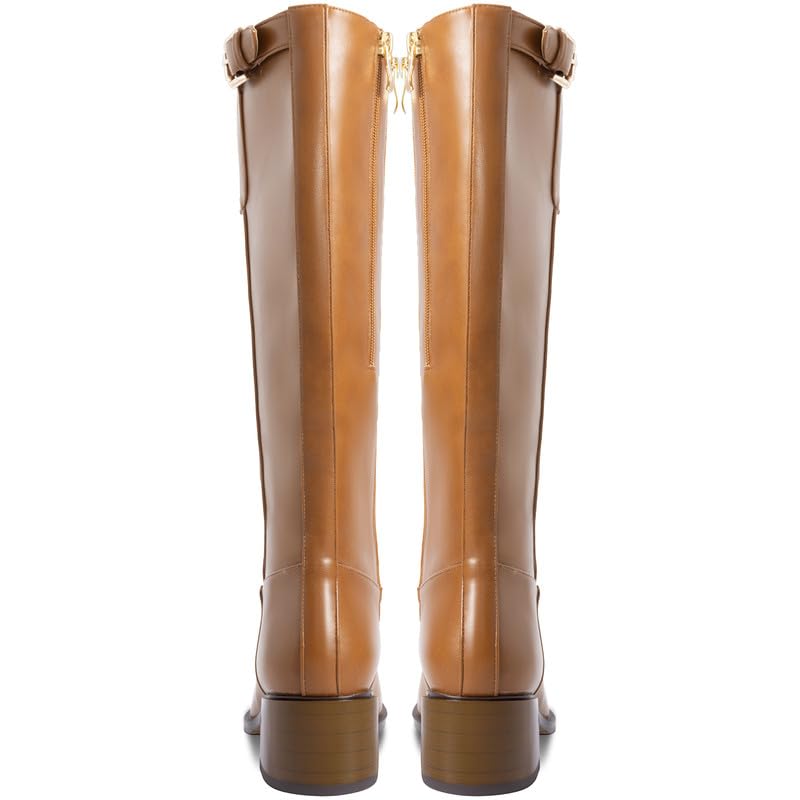 Knee High Boots Women Chunky Heel Round Toe With Side Double Zipper Tall Boots for Women High Block Heeled Long Faux Leather Boots for Party Dress Work4