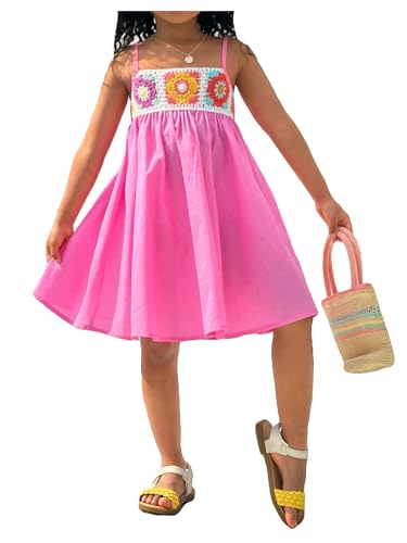 Floerns Toddler Girl's Floral Knitted Sundress Crochet Sleeveless Flared Hem Dress