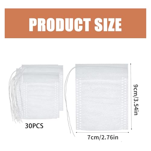 30 Reusable Empty Tea Bags - 9 x 7 cm Brew & Spice Bags for Loose Leaf Tea & Cooking Needs - Image 2