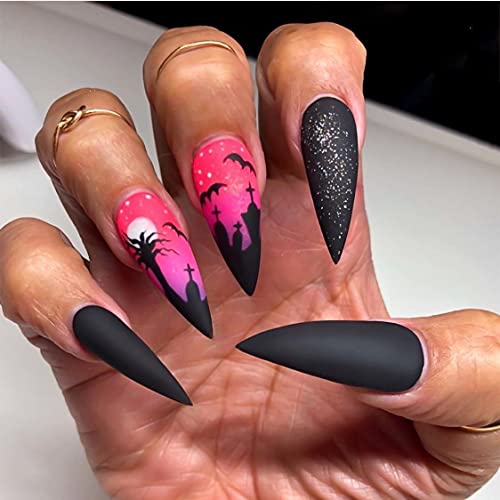 24 Pcs Press on Nails, Press-On Manicure, Coffin Fake Nails, Glossy Press on Nails, Artificial Fake Nail, Stiletto Almond Press on Nails for Women