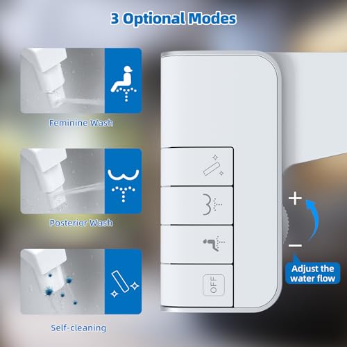 Image of Hibbent Bidet Attachment for Toilet, Non-Electric Dual Nozzle for Frontal & Rear Wash, Adjustable Water Pressure Control, Fresh Water Bidet Toilet Seat, Self Cleaning Water Sprayer, White