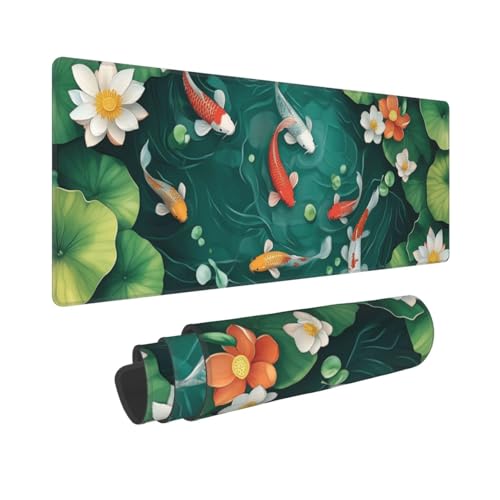 Gaming Tappetino Mouse XXL 1500x800mm Pad XXL Grande pesce rosso per con Bordi Cuciti e Base in Gomma Antiscivolo Migliora la Velocità per Gioco PC Ufficio T6364