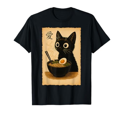 T-shirt graphique animé japonais Kawaii Funny Cat Ramen Cool T T-Shirt