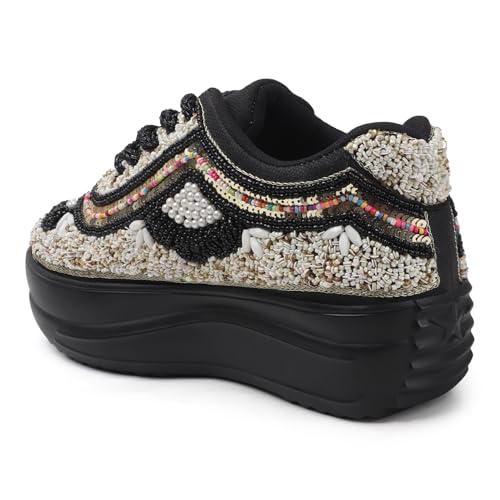 Image of LENSBURY Women Hand Embroidery Wedding Party Bridal Floral High Heel Sneakers I Cushioned Insole I Comfortable Wear Wedge Shoes I for Ladies and Girls LBCNV4037