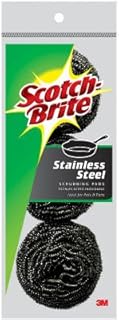 Scotch-Brite 214C Metal Scrubbing Pads, 2 1/2-Inch x 2 3/4-Inch, Stainless Steel, Silver, 3/Pk, 8 Pks/CT