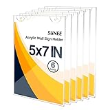 SUNEE 6 Pack 5x7 Wall Acrylic Sign Holder, Vertical Small Clear Plastic Sheet Display Holder with...