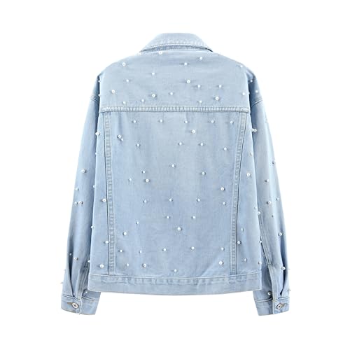 Ladyful Womens Oversized Denim Jacket Pearl Bride Jean Coat Outerwear2