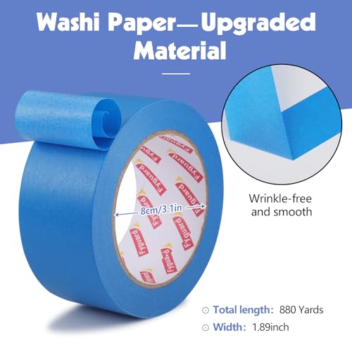 Image of 16 Rolls Blue Painters Tape 2 Inch Wide 1.89In x 880Yd Blue Masking Tape Bulk for Walls Home Improvement Masking DIY Crafts