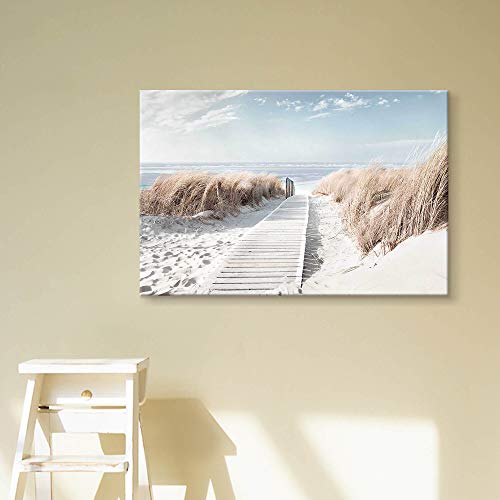 Beach Canvas Wall Art Prints: Coastal Seascape Picture Road to Beach Artwork Painting on Canvas for Living Room (36'' x 24'' x 1 Panel) - Image 4