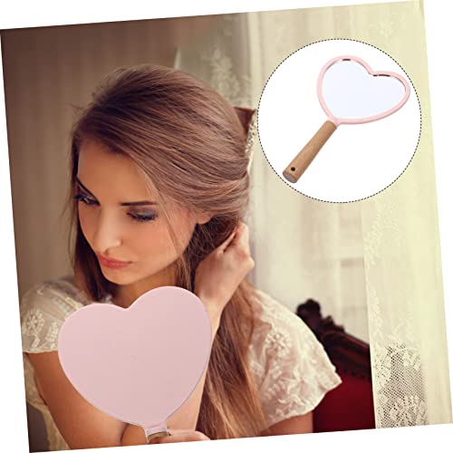 Espejo de Maquillaje de Mano con Mango de Madera Rosa miniatura 7