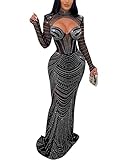 Figdaw Mermaid Style Sparkly Rhinestone Prom Dresses Sexy Corset Maxi Formal Dress for Women Birthday (C6170,Black,M)