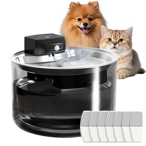 Fontanella per Gatti Senza Fili con Sensore di Movimento, 3L con Batteria Ricaricabile 3000mAh, Fontana Acqua Automatica e Silenziosa per Gatti e Cani di Piccola Taglia con 7 Filtri e Vassoio