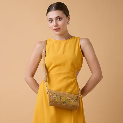 Image of Caprese Siji Tresna Small Sling Bag for Women | Kashida Embroidery Crossbody with Adjustable Strap & Secured Zip Closure | Stylish Handbag for Everyday Use, Travel & Special Occasions